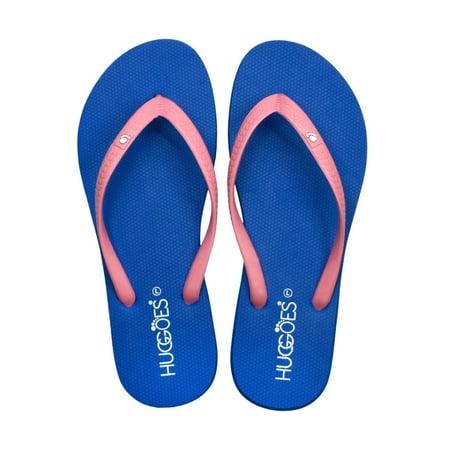 

HUGGOES Marine Natural Rubber Comfort Flip Flops for Women - Blue/Pink
