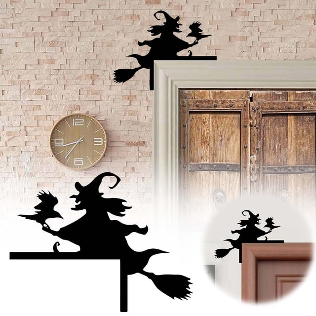 Decoración Para El Marco De La Puerta En Halloween. Colgante Creativo Para La Esquina De La Puerta En Halloween. Silueta Negra De Halloween. Artesanía En Madera.