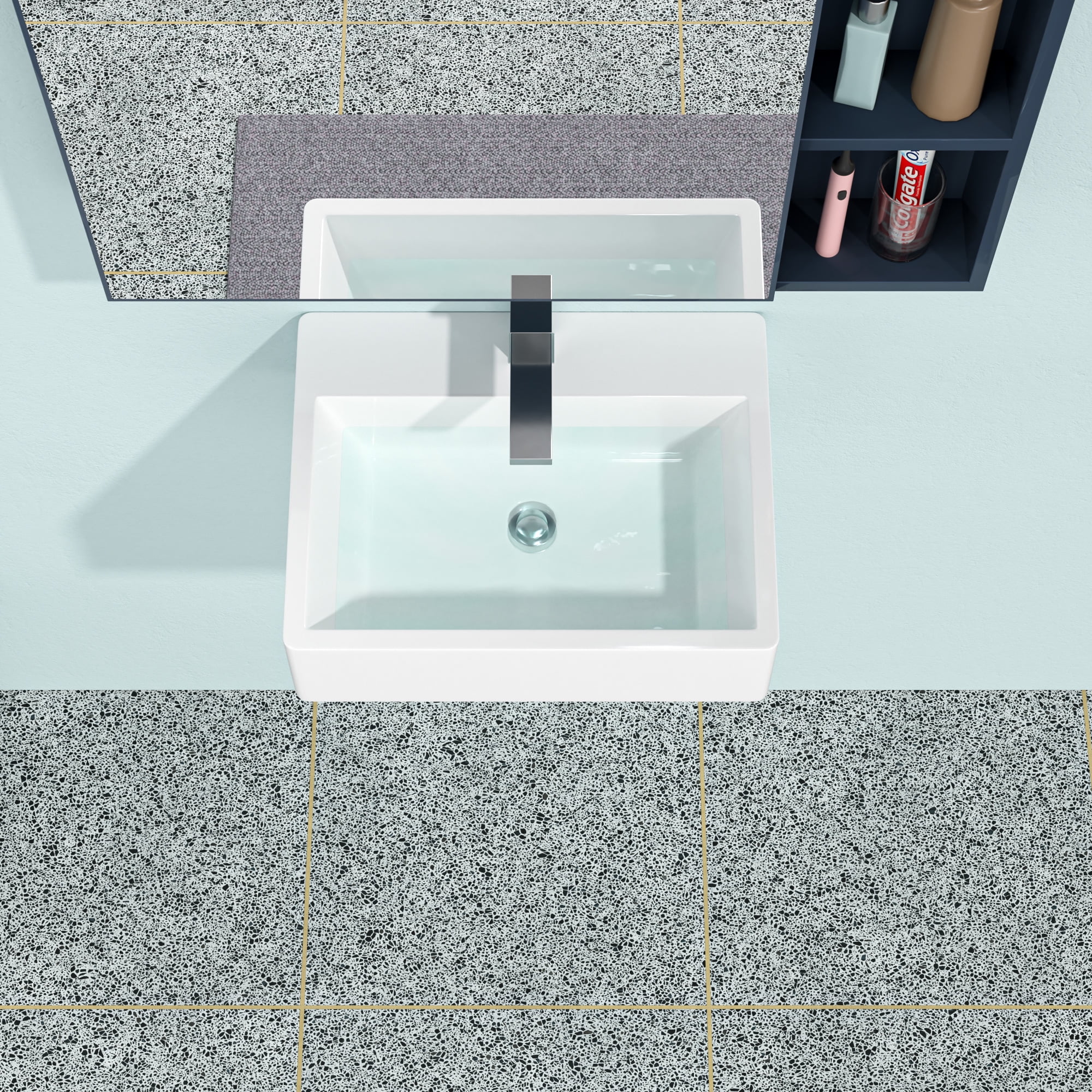 20.8"×16.3"×6" White Ceramic Rectangular Wall-mounted Bathroom Sink with Single Faucet Hole and Overflow Hole