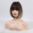 thumbnail image 4 of Pelucas con flequillo para mujer, peluca ondulada suelta de 33 cm, peluca de seda de alta temperatura, flequillo, cabello castaño liso con red rosa, peluca postiza, 4 of 5