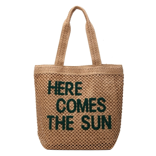 Bolso Paja Con Agujeros Mano Letras para Mujer Gran Capacidad Ocio Femenino Versátil