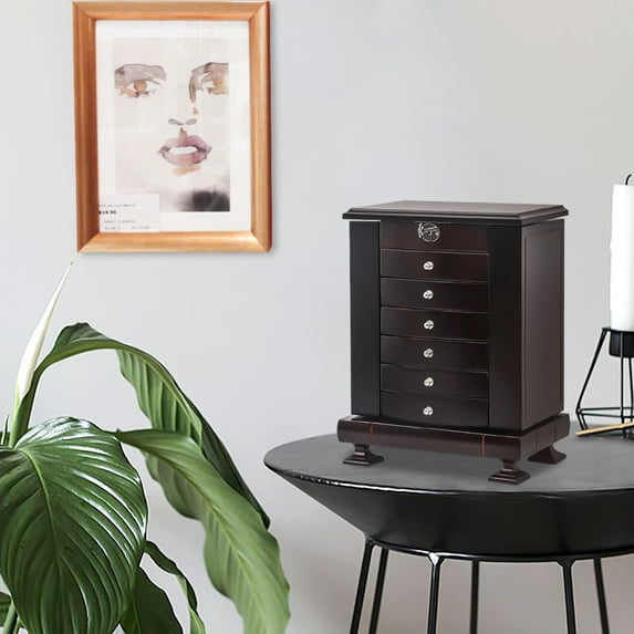 Cfowner Wooden Jewellery Cabinet, Jewelry Box Drawers with 6 drawers, 2 side compartments, Handcrafted Jewlery Cases