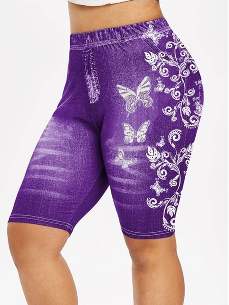 Women Butterfly Print Denim Leggings Shorts Ladies Casual Skinny Short Hot Pants 