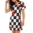 thumbnail image 2 of Fotbe Ladybugs Of Black And White Checkers Bata de Dormir para Mujer con Estampado, Camisón de Algodón de Manga Corta, Ropa de Dormir Casual, 2 of 6