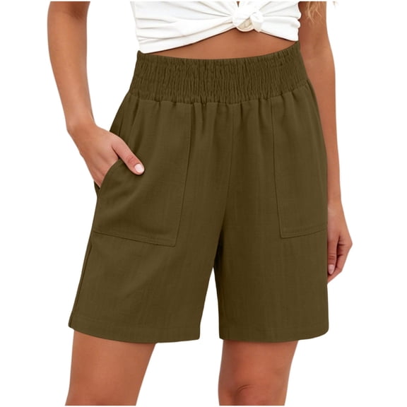 Summer Casual Shorts for Womens Plus Size Fashion Cotton and Linen Solid Color Shorts Lightweight High Waist Pockets Shorts