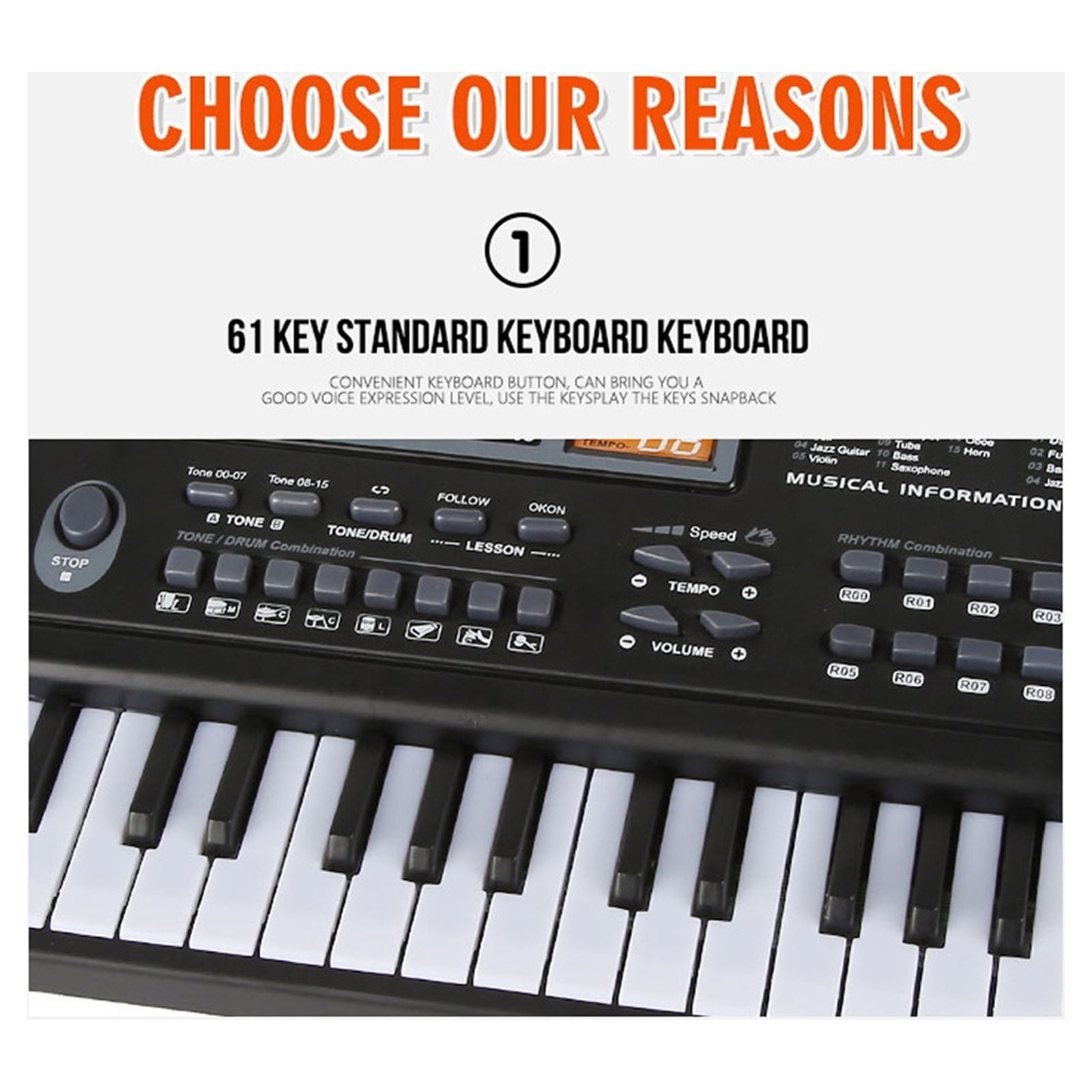 Ammoon 61 Keys Black Digital Music Electronic Keyboard KeyBoard Electric Piano Kids Gift Musical Instrumen