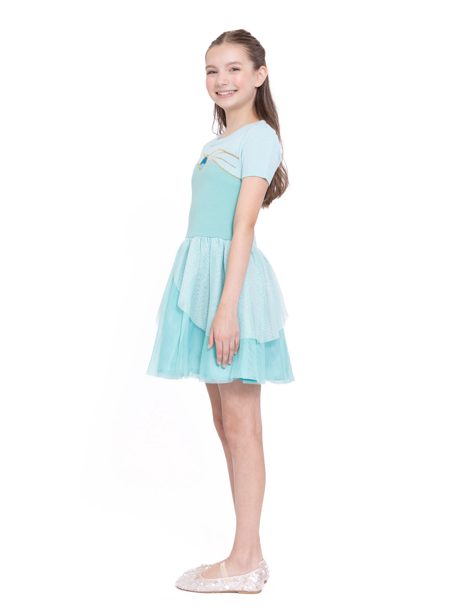 Girls Disney Princess Jasmine Cosplay Short Sleeve Sweater Dress, Sizes 4-12