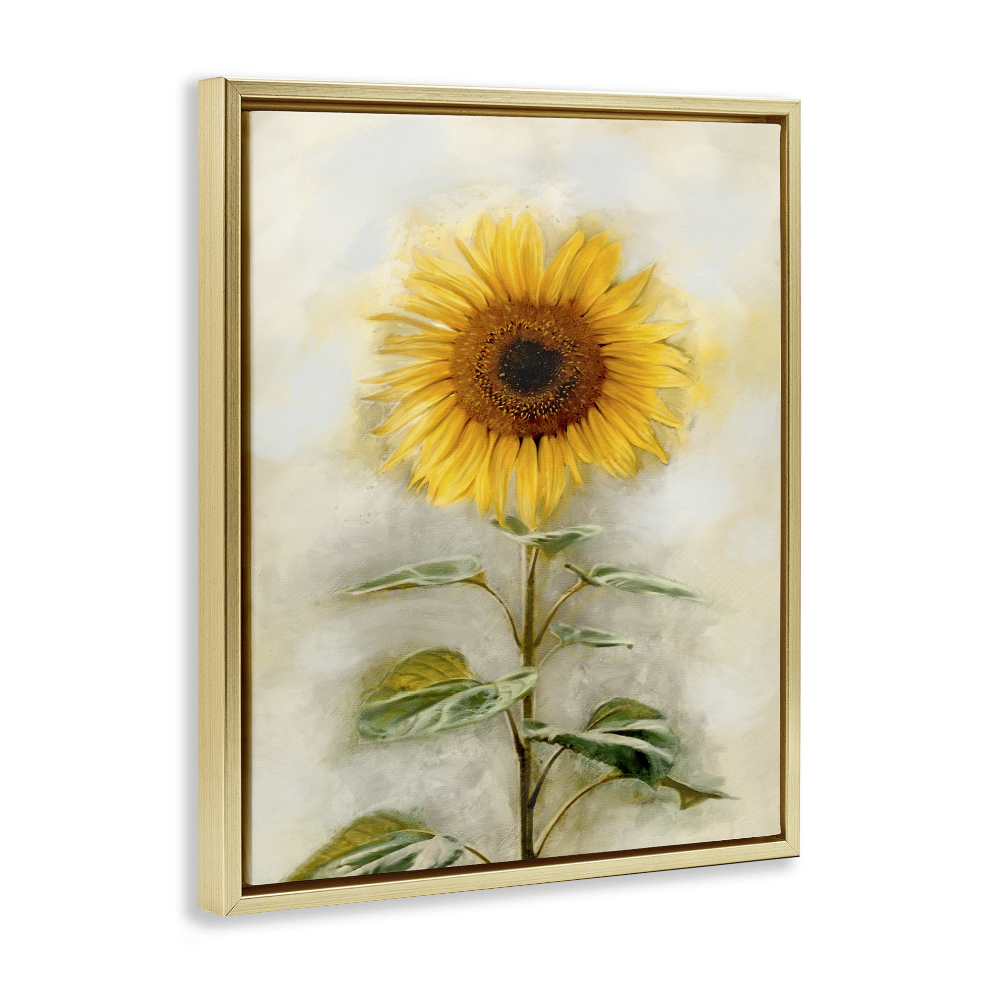 Stupell Industries Sunflower Summer Bloom Botanical & Floral Painting Gold Floater Framed Canvas Art Print Wall Art, 17 x 21