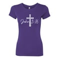 thumbnail image 2 of Wild Bobby, John 3:16 Cross Inspirational/Christian Women Slim Fit Junior Tee, Purple Rush, Large, 2 of 5