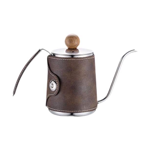 Hervidor de café de cuello de cisne de 350 ml con tapa de cuero y escala de medición