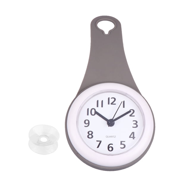 Reloj de pared impermeable para baño, silencioso, con ventosas, para colgar (gris, sin batería)