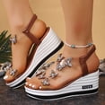 thumbnail image 3 of Rokment Glitter Sequin Butterfly Platform Wedge Dressy Sandals for Women Bridal Bling Elegant Clear Band Chunky High Heels Slingback Dress Summer Shoes Comfortable Brown Size 6, 3 of 5