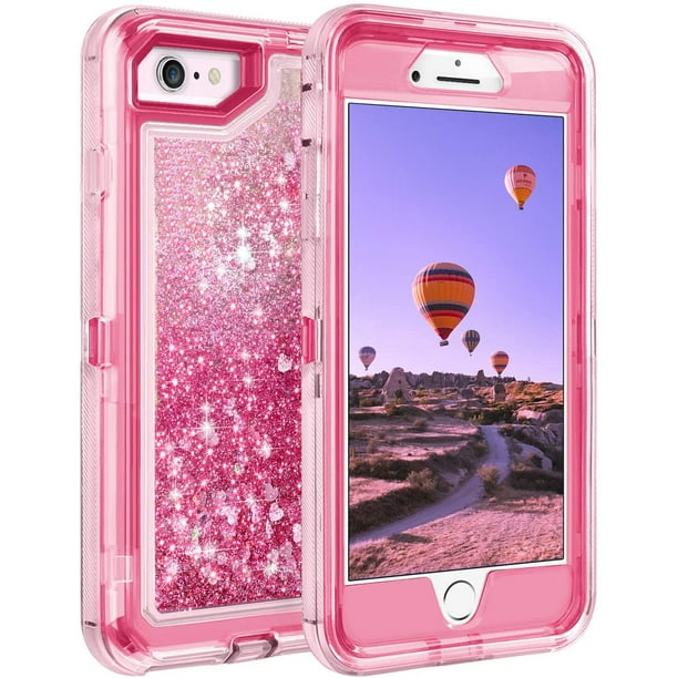Entronix Iphone Se 8 7 Heavy Duty Glitter Case For Girls Women Liquid Bling Sparkle Shining Glitter Luxury Shockproof Quicksand Soft Tpu Cover For Iphone Se 8 7 4 7 Pink Walmart Com