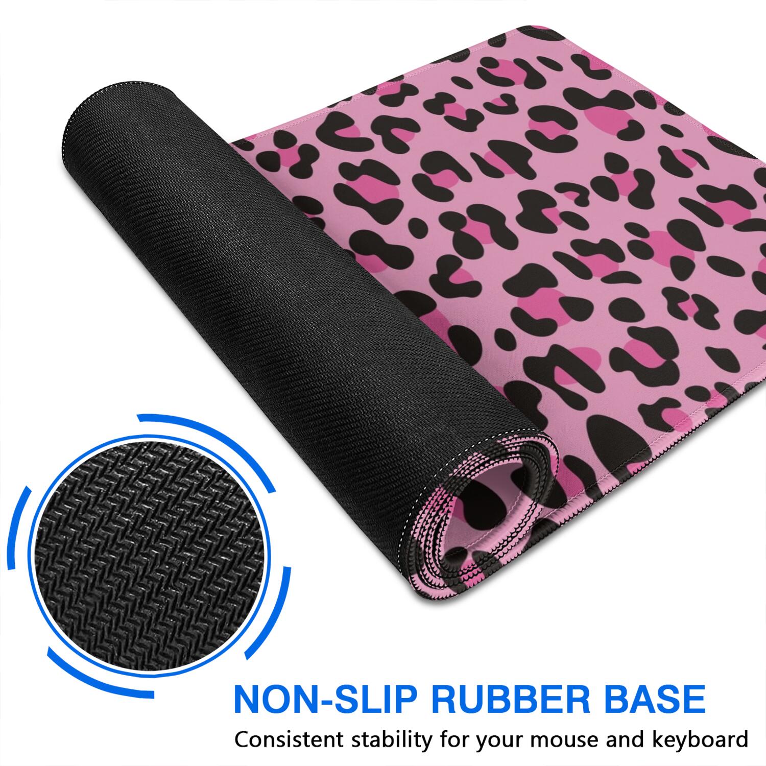 Long Mouse Pads for Desk,Pink and Black Of Leopard Print Desk Mats on Top Of Desks, Desk Mouse Pad Extra Large with 3mm Non-Slip Base and Stitched Edge for Gaming,Office,Work,Home 31.5"x15.7"
