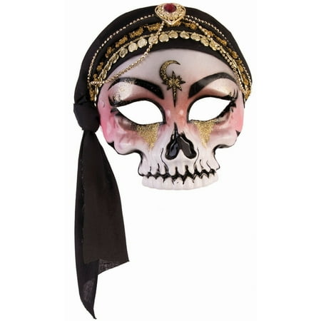 Halloween Fortune Teller - Half Mask - Skull With Black Scarf