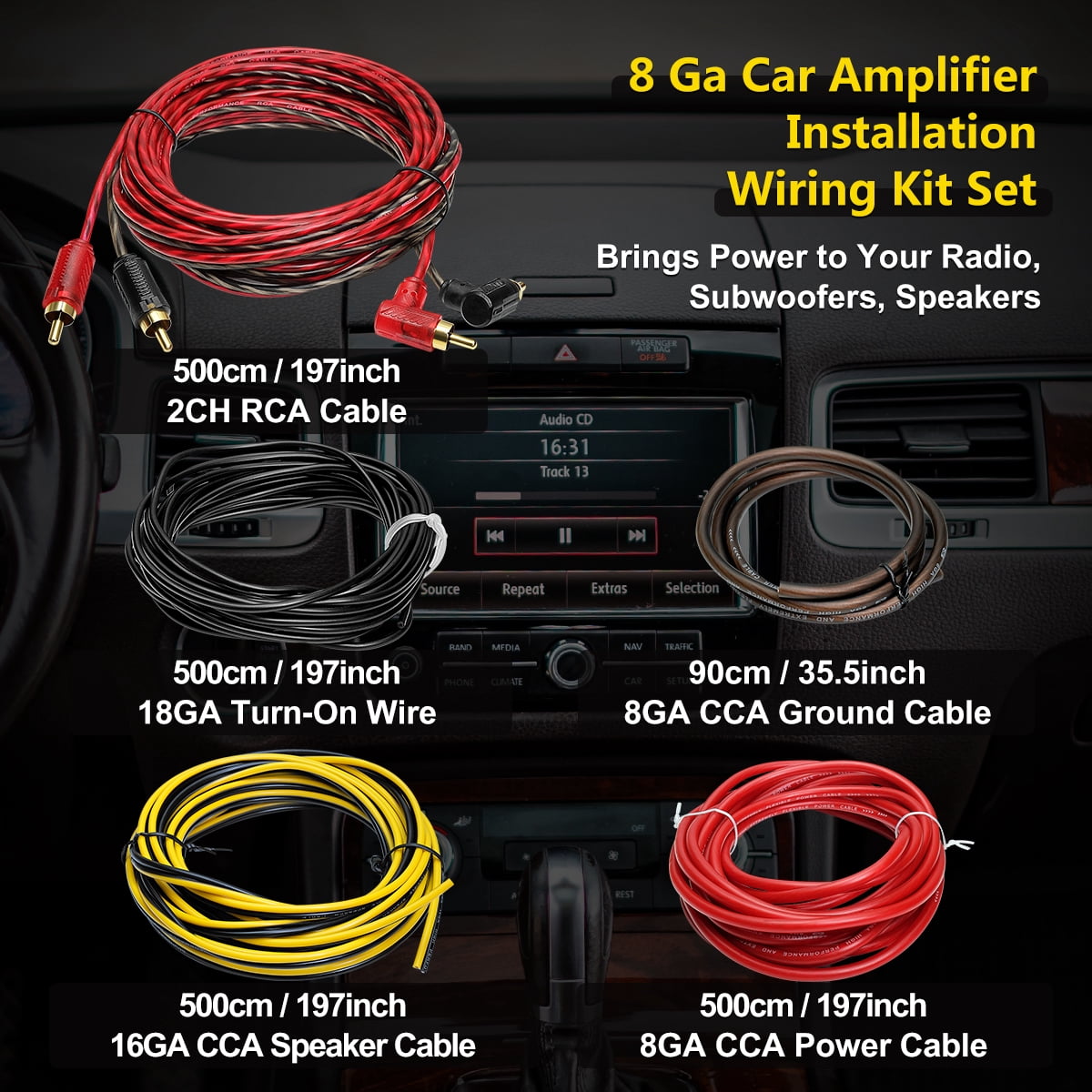 8 Gauge AMP Wiring Kit, 8 AWG Amplifier Car Audio Install Kit, Car Subwoofer Cable, Connection for Subwoofer & Speaker, with Power Cable, Ground Cable, RCA Cable, Remote Cable, Fuse Holder, Terminals