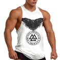 thumbnail image 2 of Men's Graphic Tank Tops Viking Printed Crewneck Cool Basic Fitness Muscle Shirt Casual Workout Breathable Summer Tank Top White1 L, 2 of 4