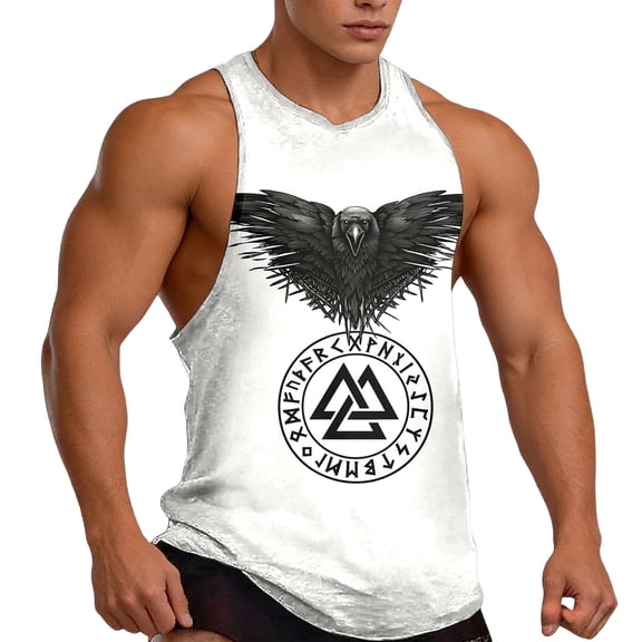 Telankuip Men's Funny Pattern Print Muscle Tank Tops for Retro Athletic Workout Sleeveless T-Shirt Lightweight Comfy Casual Streetwear Graphic Tee 10-White XL