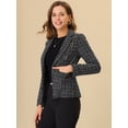thumbnail image 2 of Chaqueta Allegra K elegante a cuadros de Manga larga con solapa frontal abierta Negro S, 2 of 5