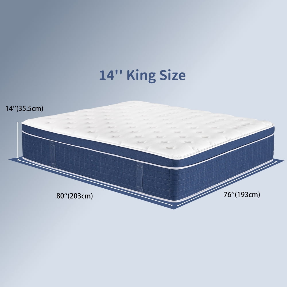 UBesGoo King Mattress14 Inch Memory Foam Hybrid Mattress, with Pocketed Springs Medium Firm Support, Motion Isolation Edge Support