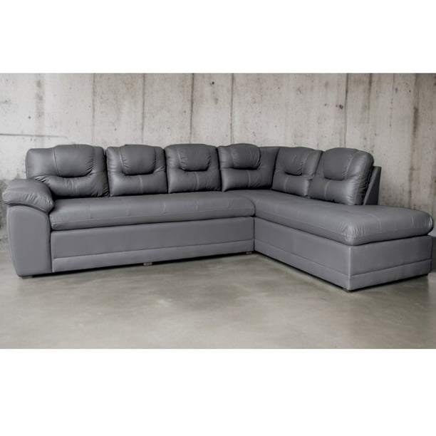 Sala Esquinera de Piel Genuina Sofá y Cheise Long ConfortoPiel Verona Gris Oxford