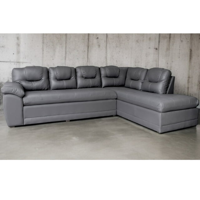 Sala Esquinera de Piel Genuina Sofá y Cheise Long ConfortoPiel Verona Gris Oxford