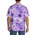 thumbnail image 3 of Fuzoiu Violet Print Men's Casual Short,Men's Short Sleeve Shirt,Mens Casual Button Down Shirts,Cuban Collar Summer Shirt for Beach, Vacation, and Outdoor Activities-Large, 3 of 5