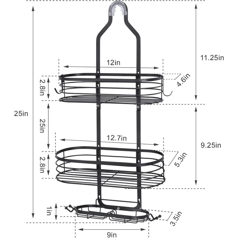 1pc Shower Caddy Over Shower Head, Large Hanging Shower Caddy With 12 Hooks  For Razor Sponge, Over The Shower Head Storage Rack With Soap Basket, Hang