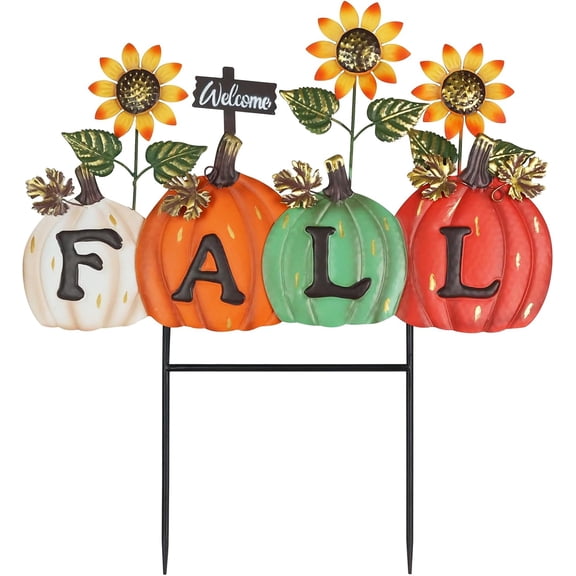 Fall Decorations Outdoor, Fall Letter Pumpkin Decorative Garden Stakes with Sunflower for Fall Decor, Metal Yard Signs for Home Outside Garden Lawn Porch Thanksgiving Decorations