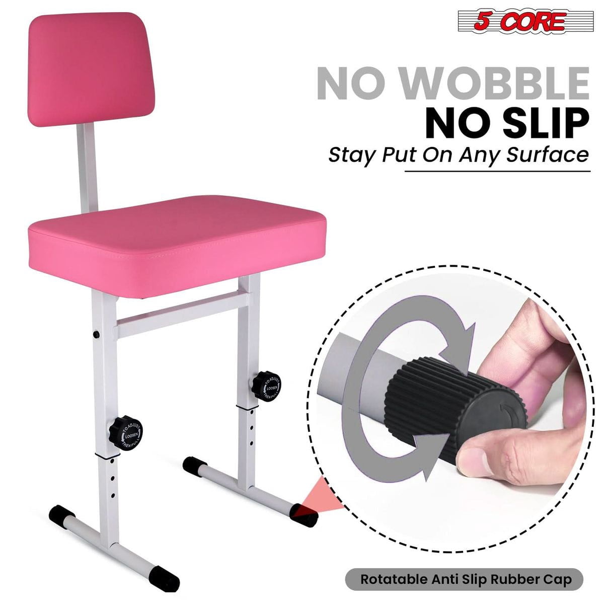 5 Core Piano Bench 3" Padded Cushioned Stool w Backrest Heavy Duty Musician Chair Height Adjustable