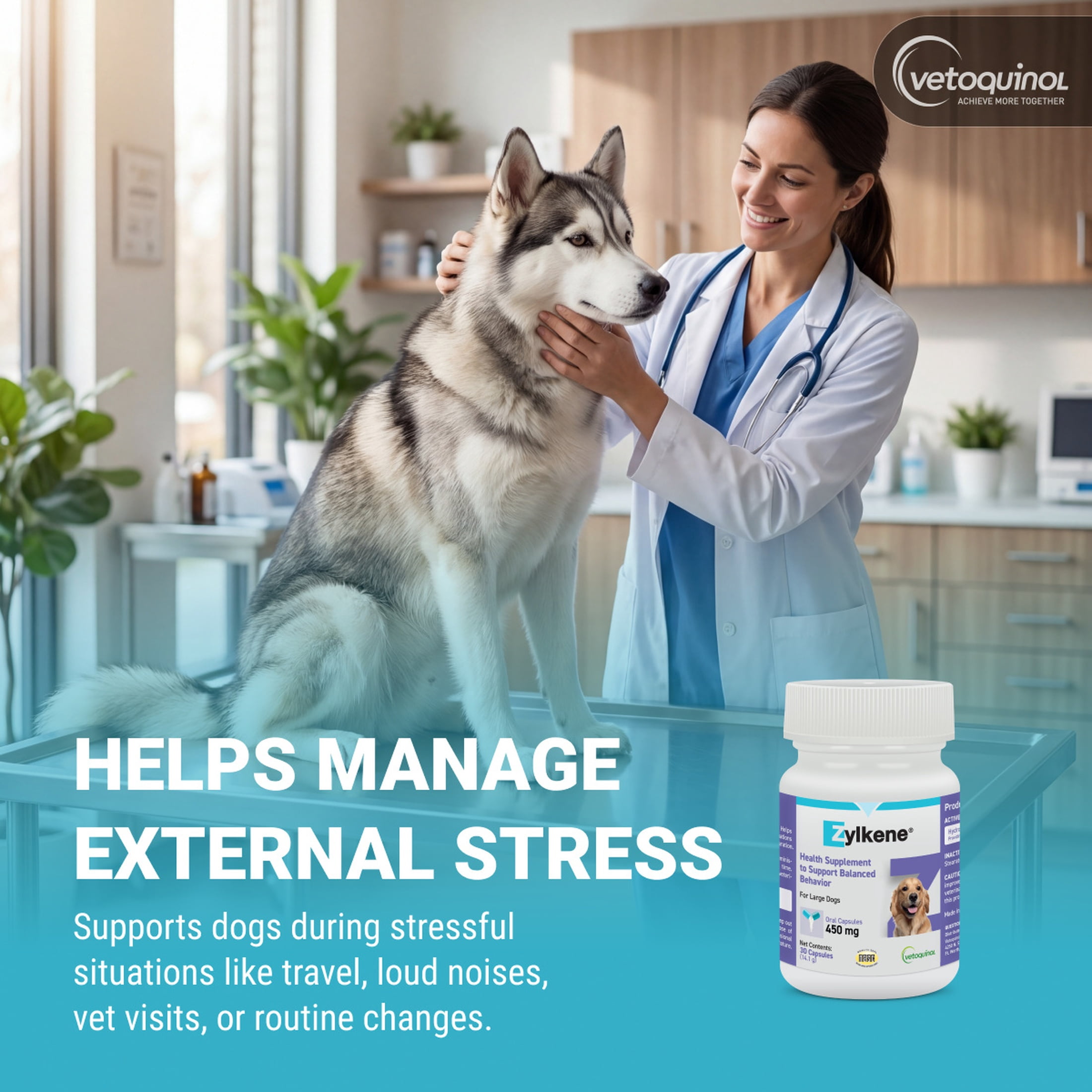 Vetoquinol Zylkene Calming Supplement for Dogs & Cats, Anxiety & Stress Relief, For Large Pets 65lbs+, 30 count