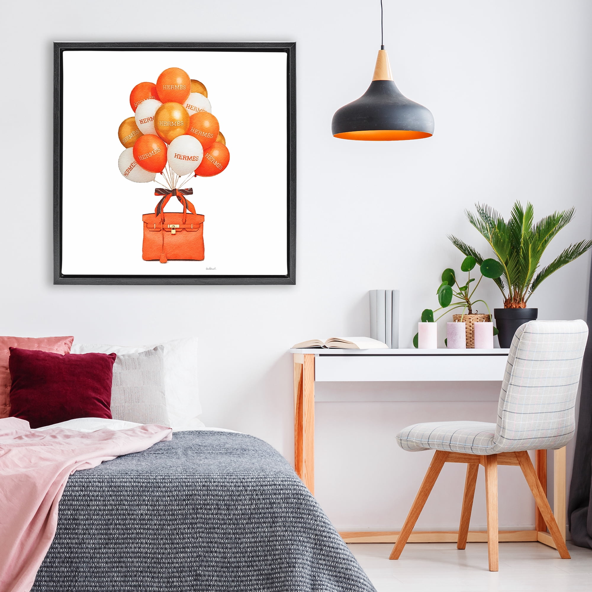 Stupell Industries Orange Handbag & Balloons Black Framed Floater Canvas Wall Art, design by Amanda Greenwood