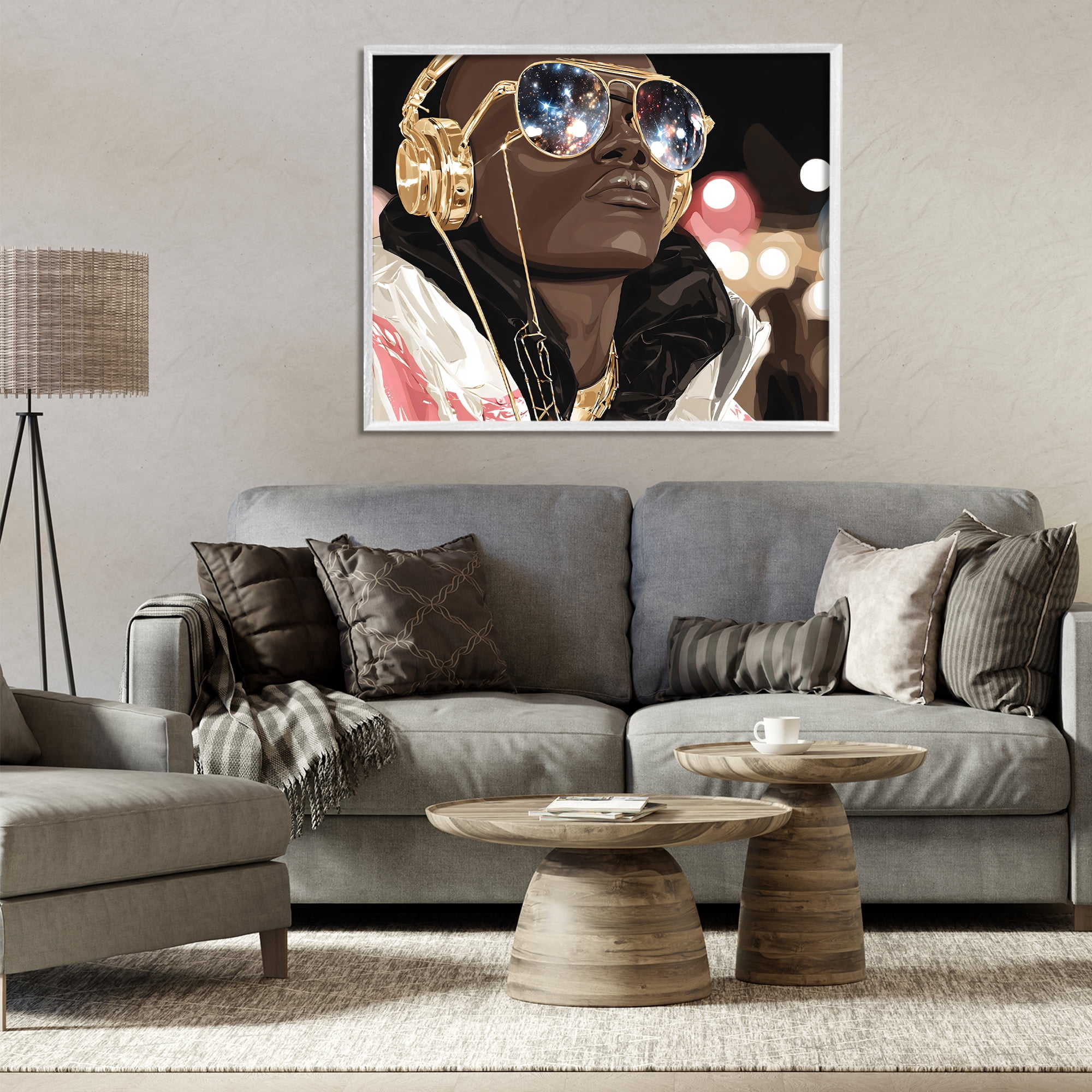 Stupell Industries Starry Eyed Shades with Headphones White Framed Giclee Art, design by Franklyn Gregory