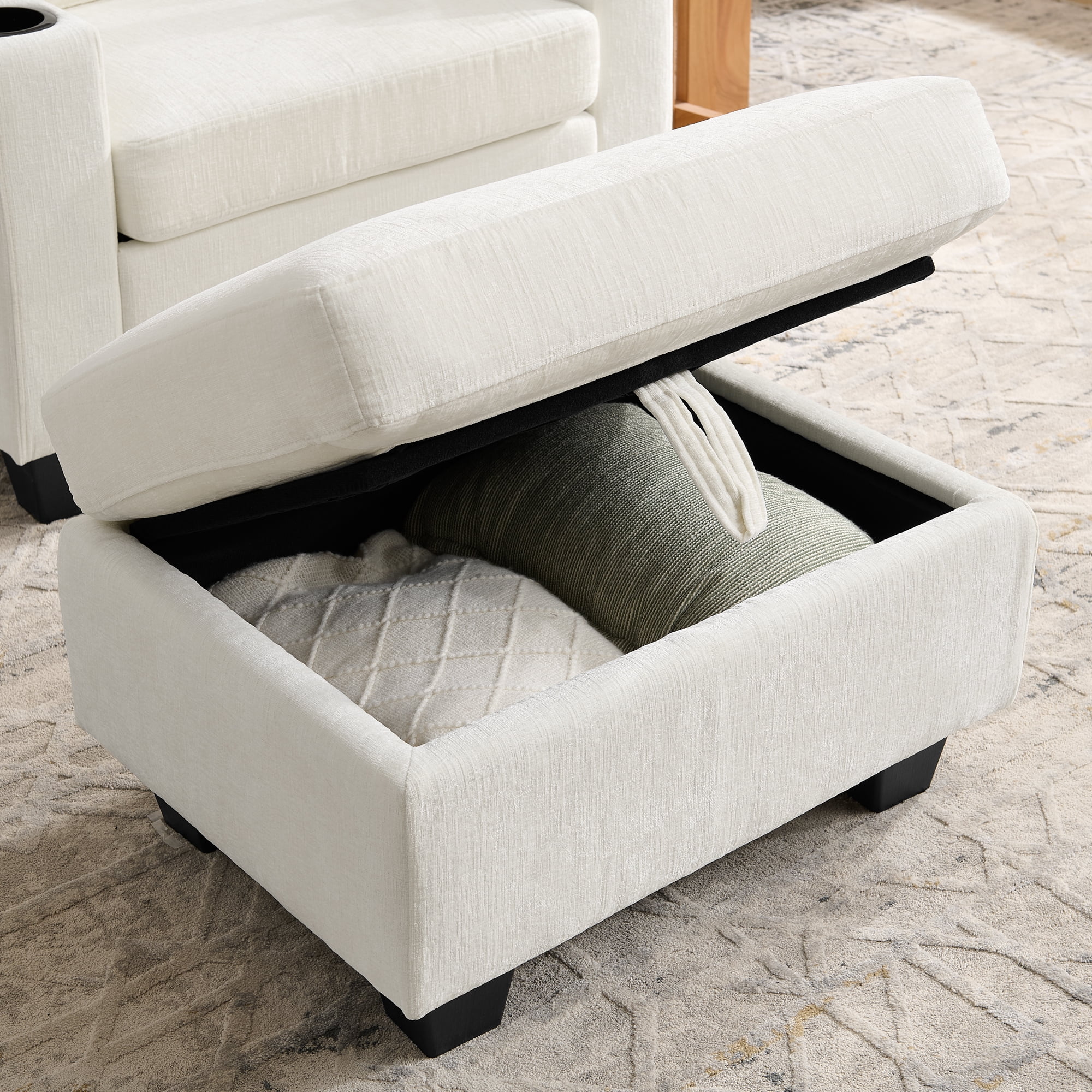 Recliner Chair with Adjustable Backrest, Cup Holders, USB Charging Port, Phone Stand, Arm Storage and Storage Ottoman