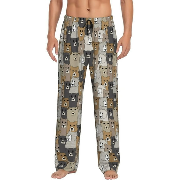 Logiee Cartoon Bear Print Pajama Pants for Men,Men’s Pajama Bottoms,Mens PJ Pants with Pockets & Button Fly-Small
