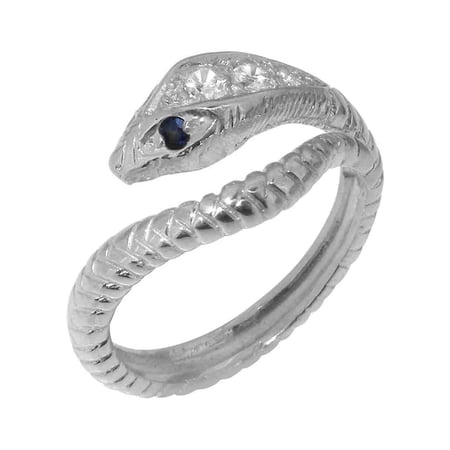 LBG British Made Sterling Silver ring with Synthetic Cubic Zirconia & Natural Sapphire Womens Band Ring - 33 size options - Size 9.75