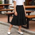 thumbnail image 3 of OGLCCG Girl's Denim Midi Skirt Ruffle Hem Elastic Waisted A Line Faux Jean Skirts Summer Boho Flare Hem Long Skirt 4-15 Years, 3 of 7