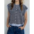 thumbnail image 4 of Women's Light-Weight Cap Sleeve Cardigan Summer Casual Striped Knit Open Front Button Down Sweater Light Blue M, 4 of 8