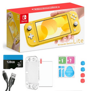 Angle View: Nintendo Switch Lite Yellow - 5.5" Touchscreen Display, Built-in Plus Control Pad, Built-in Speakers, 802.11ac WiFi, Bluetooth, w/switch accessories + USB cable + 128GB Card