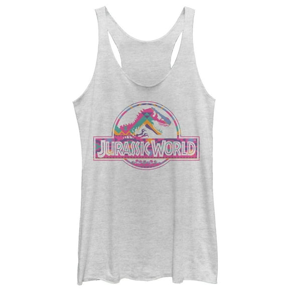 Women's Jurassic World Desert Pattern Logo  Racerback Tank Top White Heather Medium