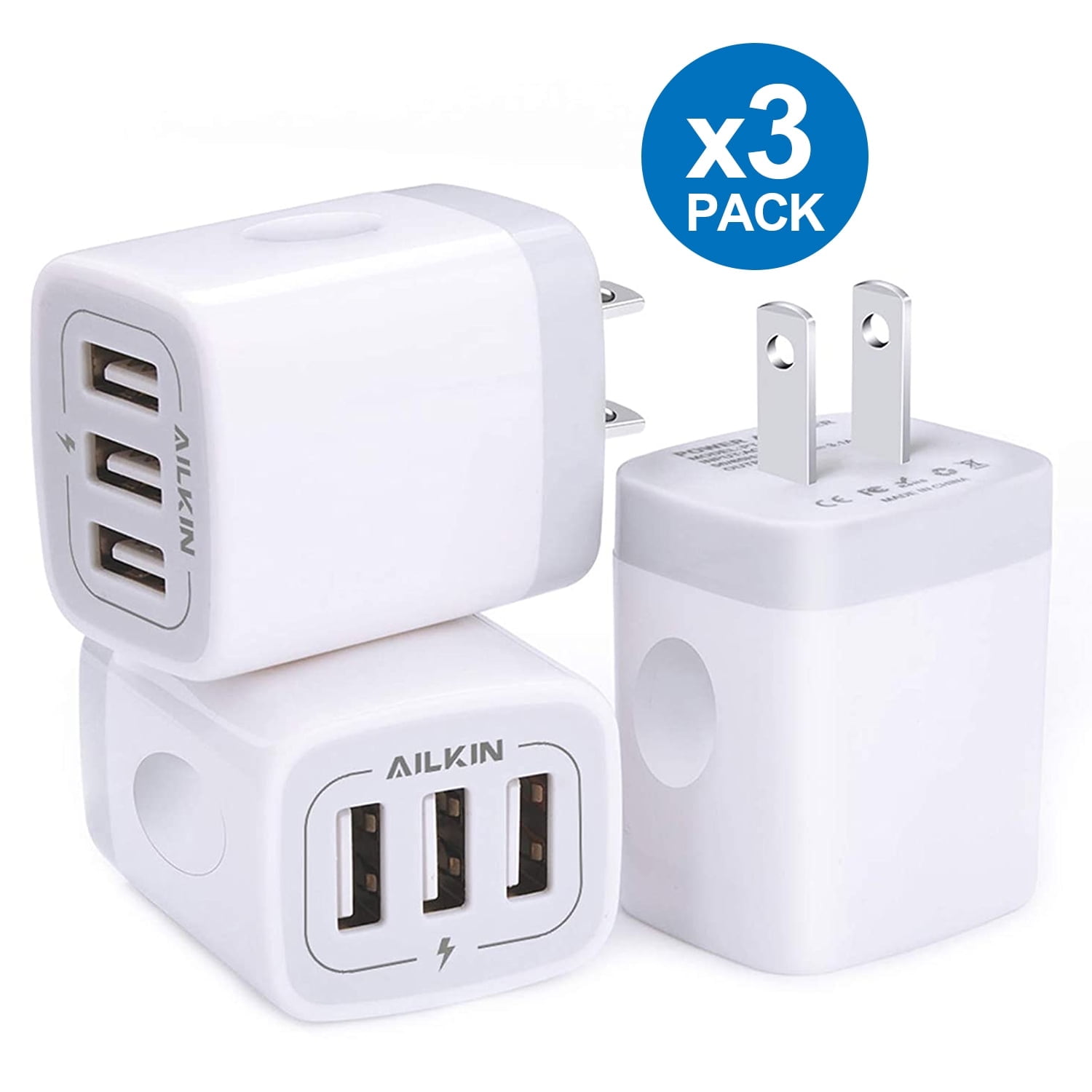 AILKIN Wall Charger,USB Charger Adapter,3.1A/3Pack Muti Port Fast Charging Station Power Base Phone Charger Block Plug for iPhone Wall Charger
