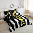 thumbnail image 3 of USA Flag Comforter Set Baseball Softball Bedding Set Full,White Black Striped Stars Quilted Duvet Sports Ball Game Down Comforter Retro Style Teens Men Bedroom Decor with 2 Pillow Case, 3 of 6