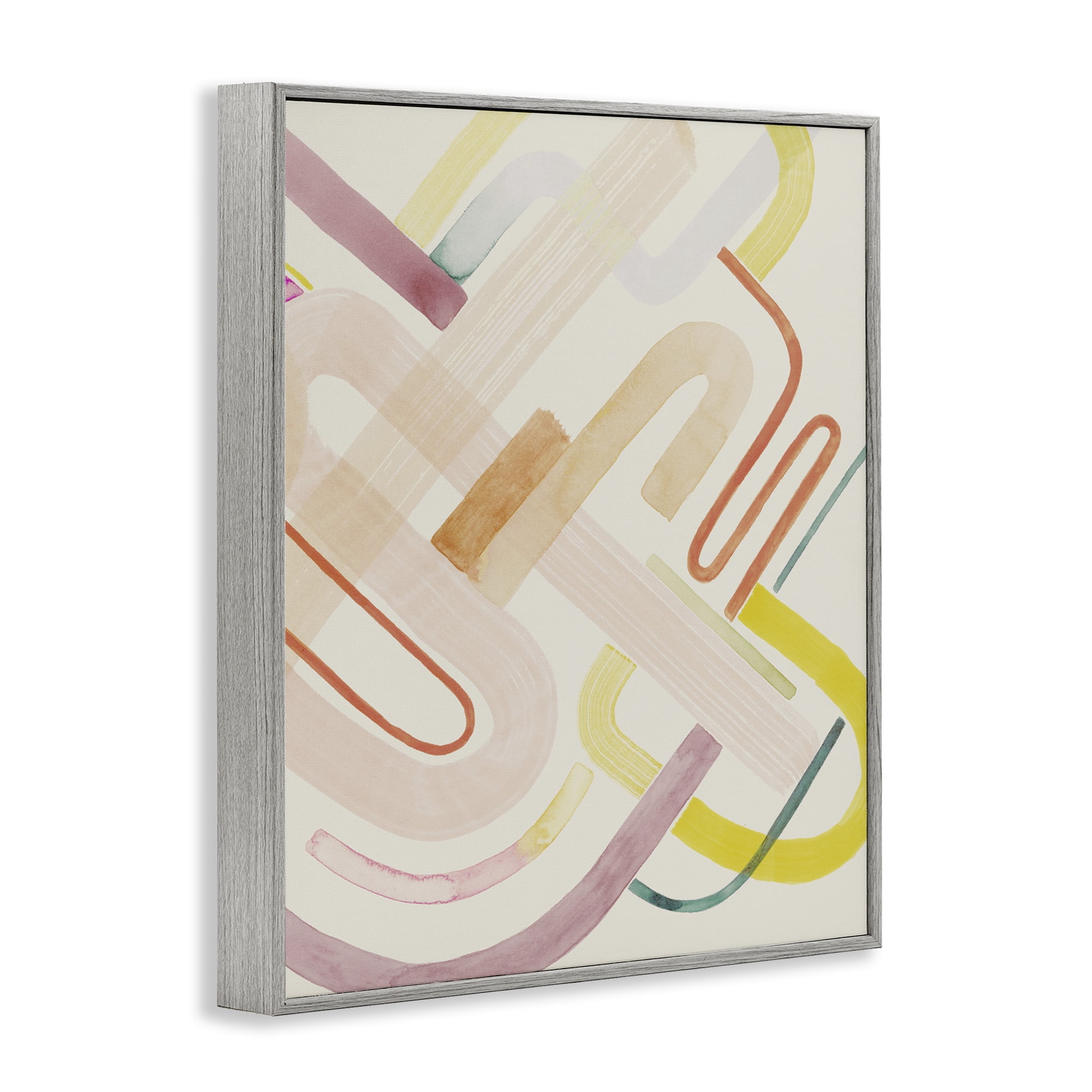 Stupell Industries Overlapping Curved Shapes Abstract Painting Gray Framed Art Print Wall Art, 24 x 30