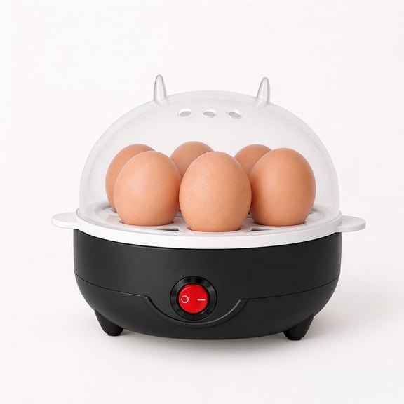 Black 1-Layer Electric Egg Cooker Rapid Egg Boiler with Auto Shut-Off Multi-Functional Egg Poacher for Soft Medium Hard Boiled Eggs, Mini Food Steamer for Corn, Potatoes, Vegetables, Easy to Operate