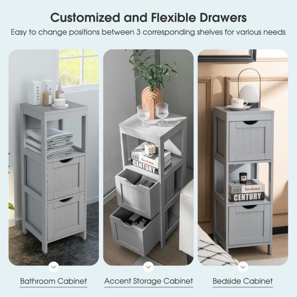 Finihen Bathroom Storage Cabinet, Bathroom Floor Cabinet, Wooden Bathroom Floor Cabinet with Removable Drawers, for Bathroom, Living Room, Bedroom, Kitchen, Gray Finihen Bathroom Storage Cabinet, Bathroom Floor Cabinet, Wooden Bathroom Floor Cabinet with Removable Drawers, for Bathroom, Living Room, Bedroom, Kitchen, Gray