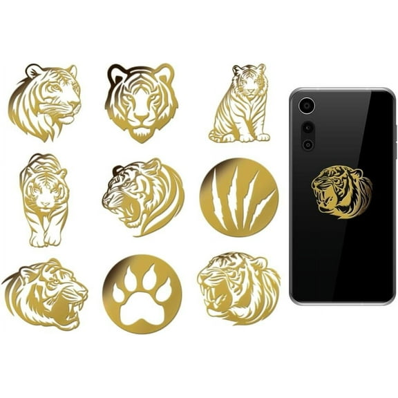 9pcs 1.6x1.6 Inch Tiger Silhouette Metal Stickers Metal Gold Stickers Self-Adhesive Picture Stickers Self Adhesive Gold Stickers Decorate Sticker for Scrapbooks Phone Water Bottle Decor