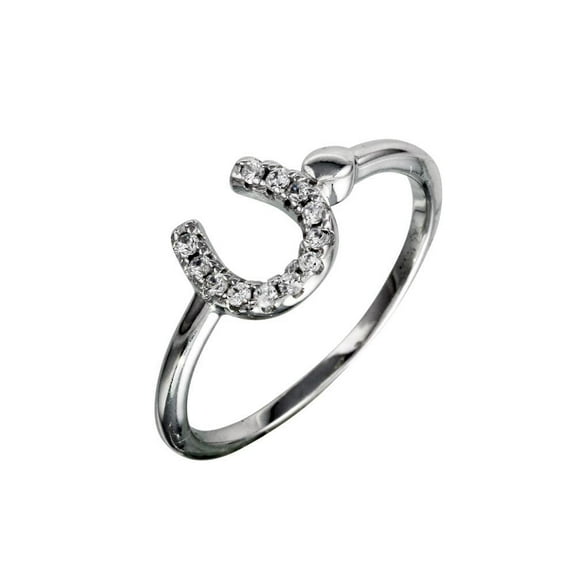 Rhodium Plated 925 Sterling Silver Encrusted Horse Shoe Ring Band White Cubic Zirconia Female Size 6
