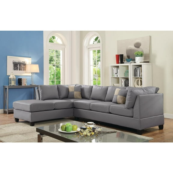 Glory Furniture Malone Faux Leather Sectional in Gray