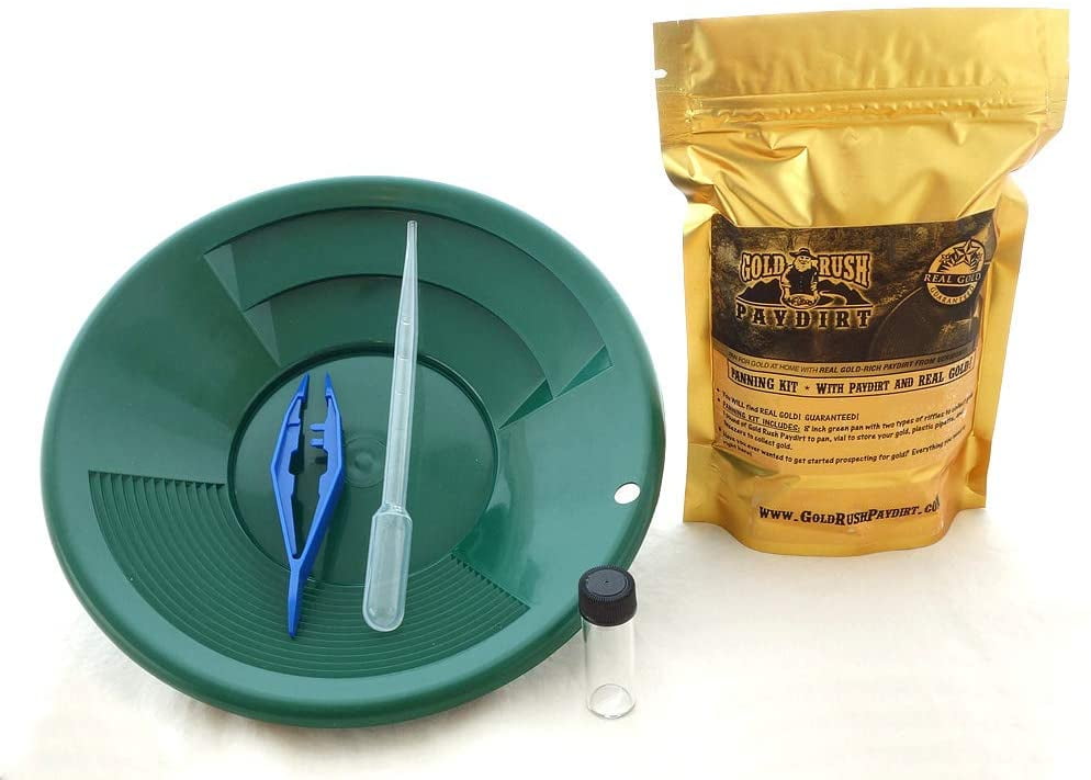  Gold Rush Mining Kit Real PayDirt-12 Green Gold  Pan-Vial-Snuffer-Tweezers-Loupe : Patio, Lawn & Garden