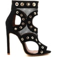 thumbnail image 3 of Cape Robbin June-13 Black Grommet Mesh Open Toe Cut-out Sandals Booties Heels (Black, 7), 3 of 3